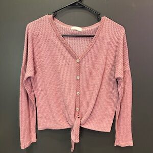 Altar'd State | Pink Mauve Ribbed Tie-Front Blouse | XS